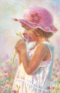 Flower girl, watercolor, 3x2 inch
