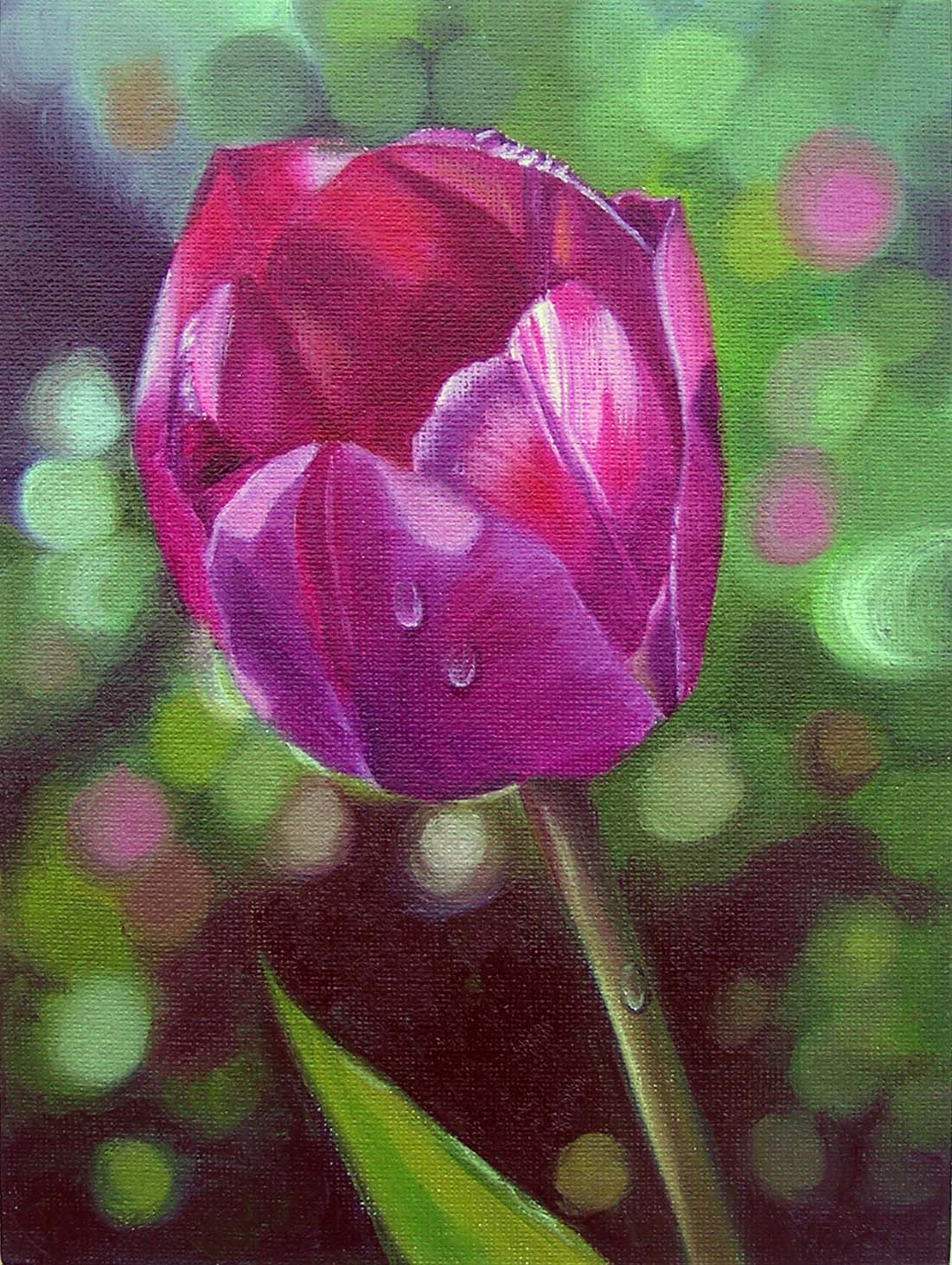 Purple Tulip - Original flower oil painting by Doris Joa