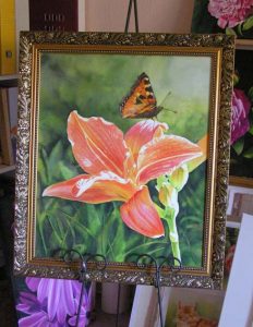 Lilly with Butterfly in watercolor - Flower Painting painted on watercolor canvas and then framed without glass