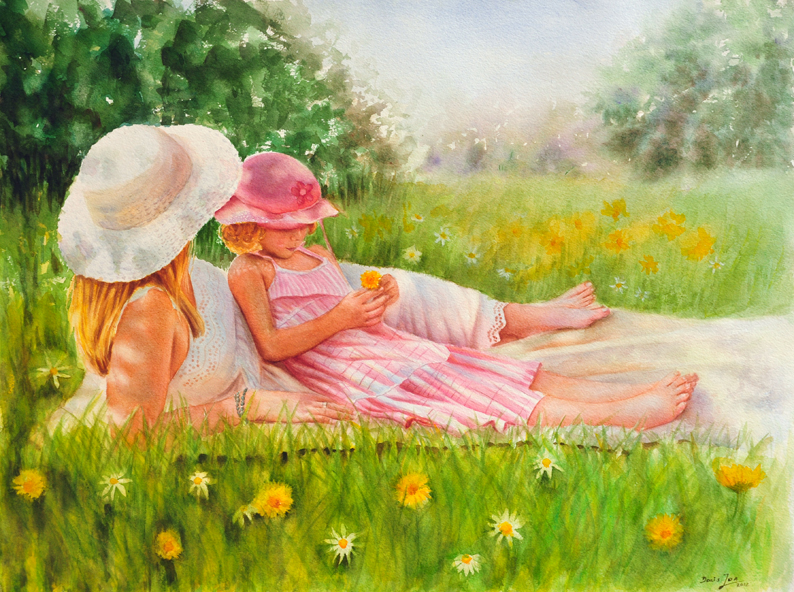 "Summer" - figurative watercolor painting by Doris Joa