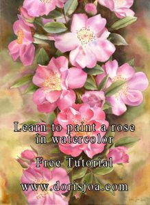 Tutorial 'How to paint a pink rose in watercolor' by Doris Joa