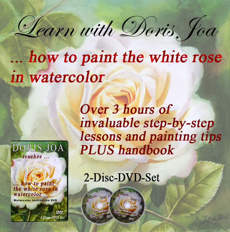 Watercolor Painting Instruction DVD and Watercolor Online Video - Rose Painting Lesson - Learn to paint with Doris Joa - easy and uncomplicated