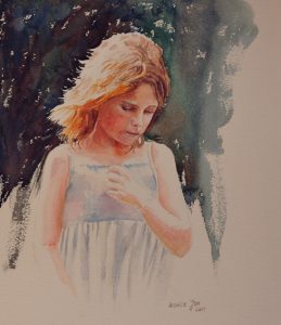Head Portrait Study of a young girl with blonde hair - Portrait Painting in Watercolor