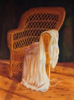 Wicker chair with white dress - painting in watercolor