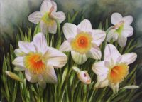 Daffodils with ladybug in watercolor - create colour harmony in your paintings
