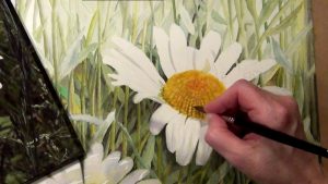 how to paint the center of a realistic white daisy in watercolor - online lesson