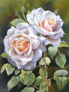 Beautiful bouquet of painted roses in watercolor