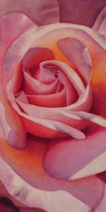 Painting of a Pink Rose on Watercolor Canvas for Sale