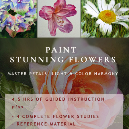 Learn to paint stunning flowers in watercolor with artist Doris Joa