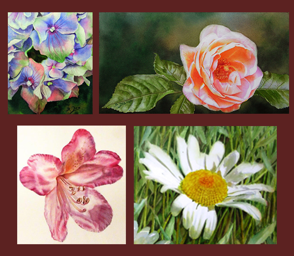4 flower studies available in premium masterclass online by artist Doris Joa