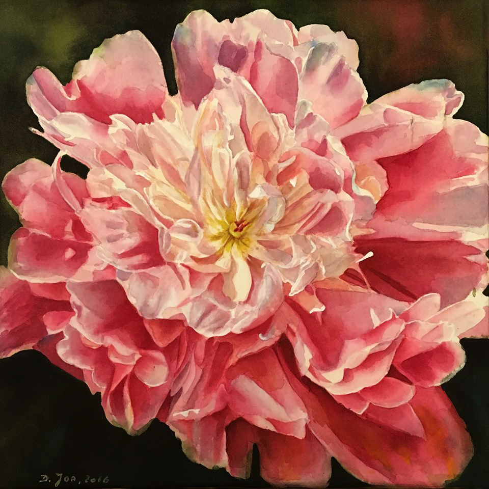 Paeony Flower Painting - realistic art -Watercolor - Aquarelle by Doris Joa