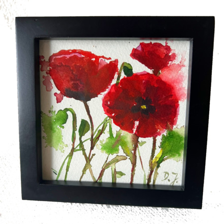 small treasure painting - red poppy in watercolor by artist Doris Joa