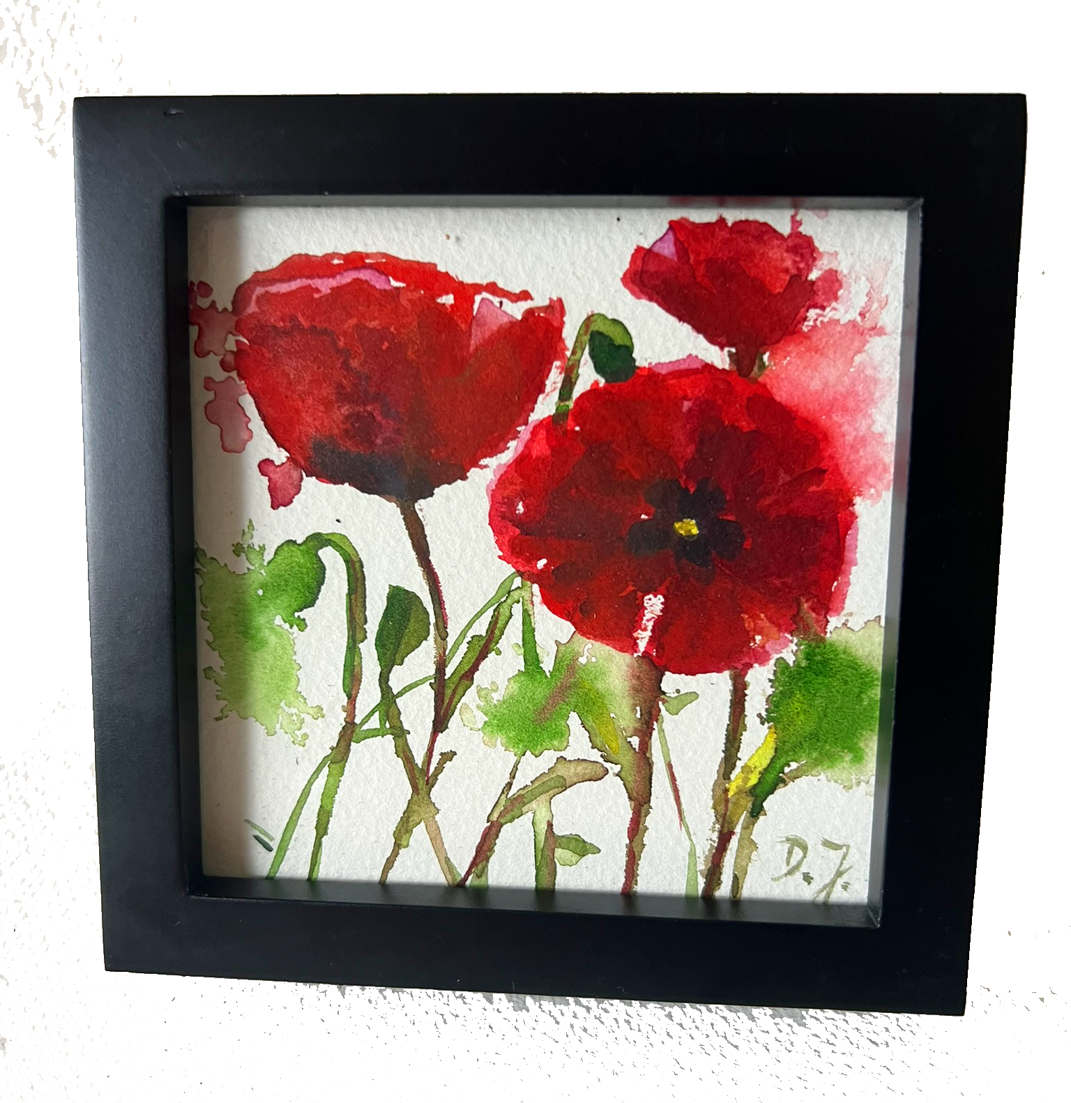 small treasure painting - red poppy in watercolor by artist Doris Joa