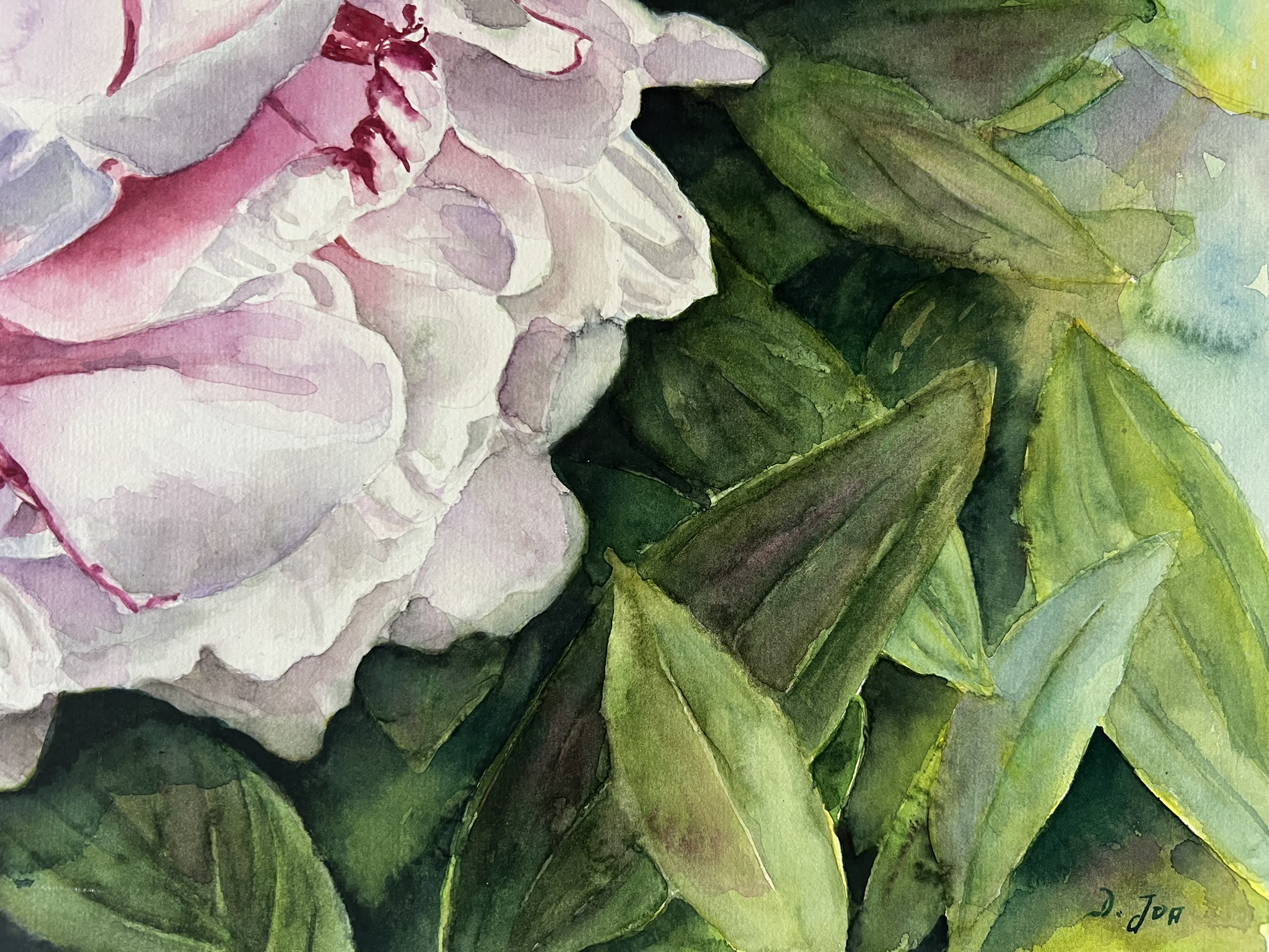 Promise of Summer – Large Pink Peony Original Watercolor - Image 5