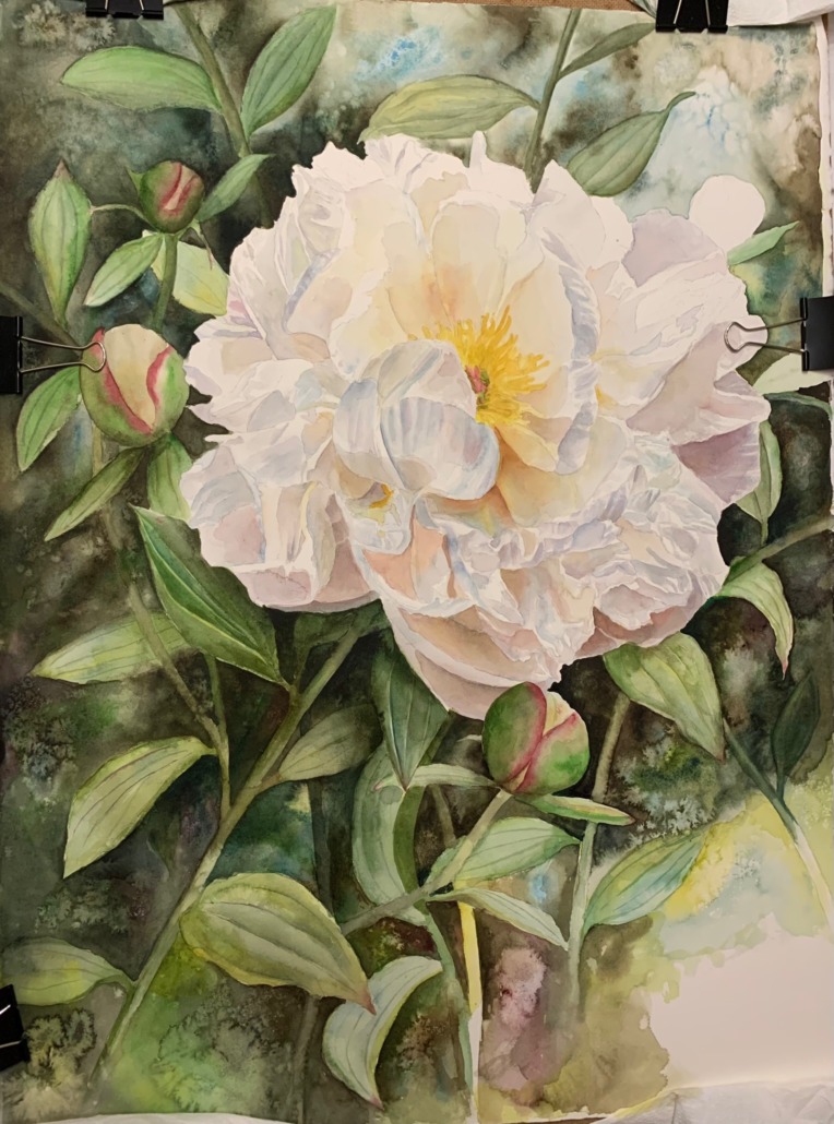 Watercolor Tutorial - paint the background around a white flower by Doris Joa